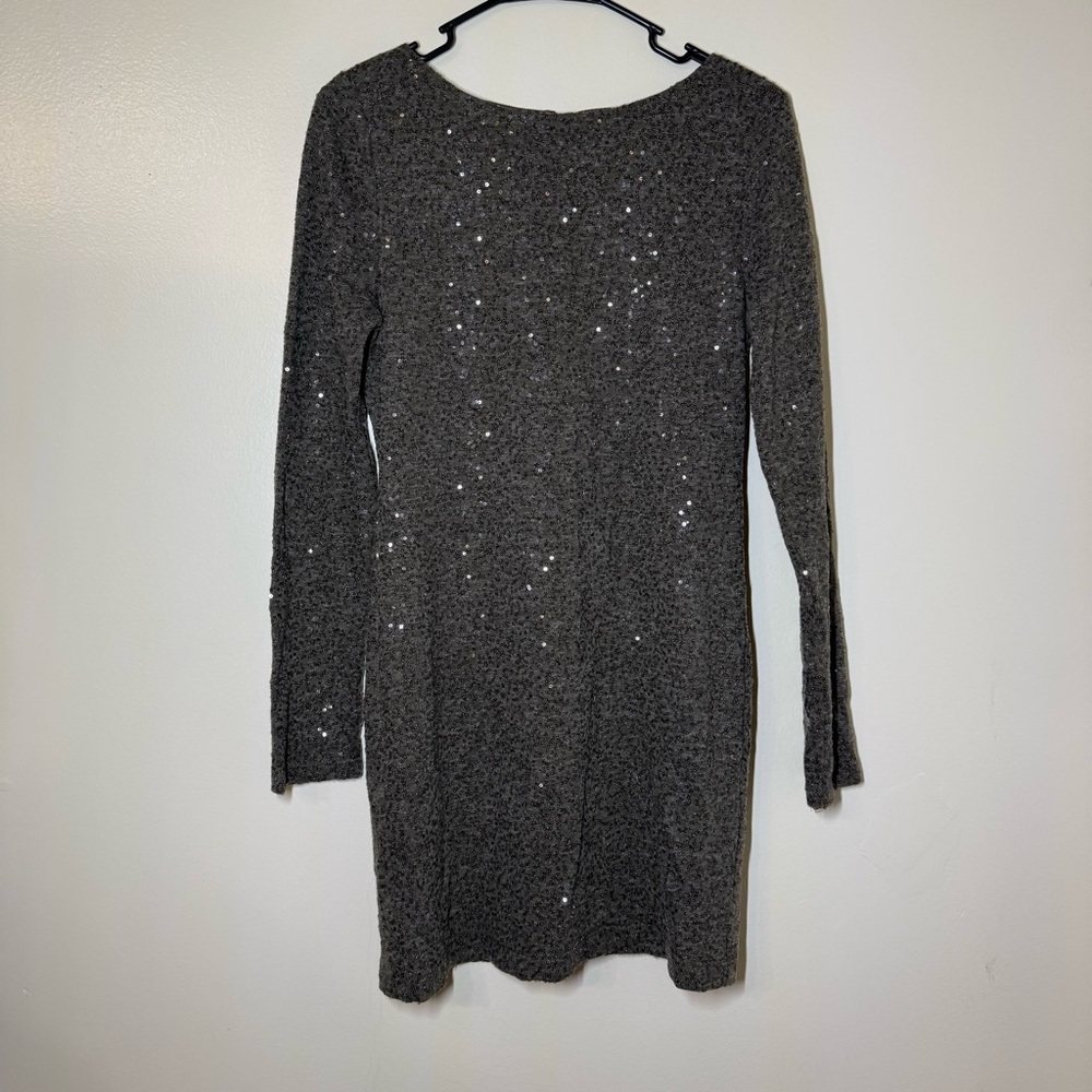 Alice + Olivia Charcoal Sequins Long Sleeve Dress